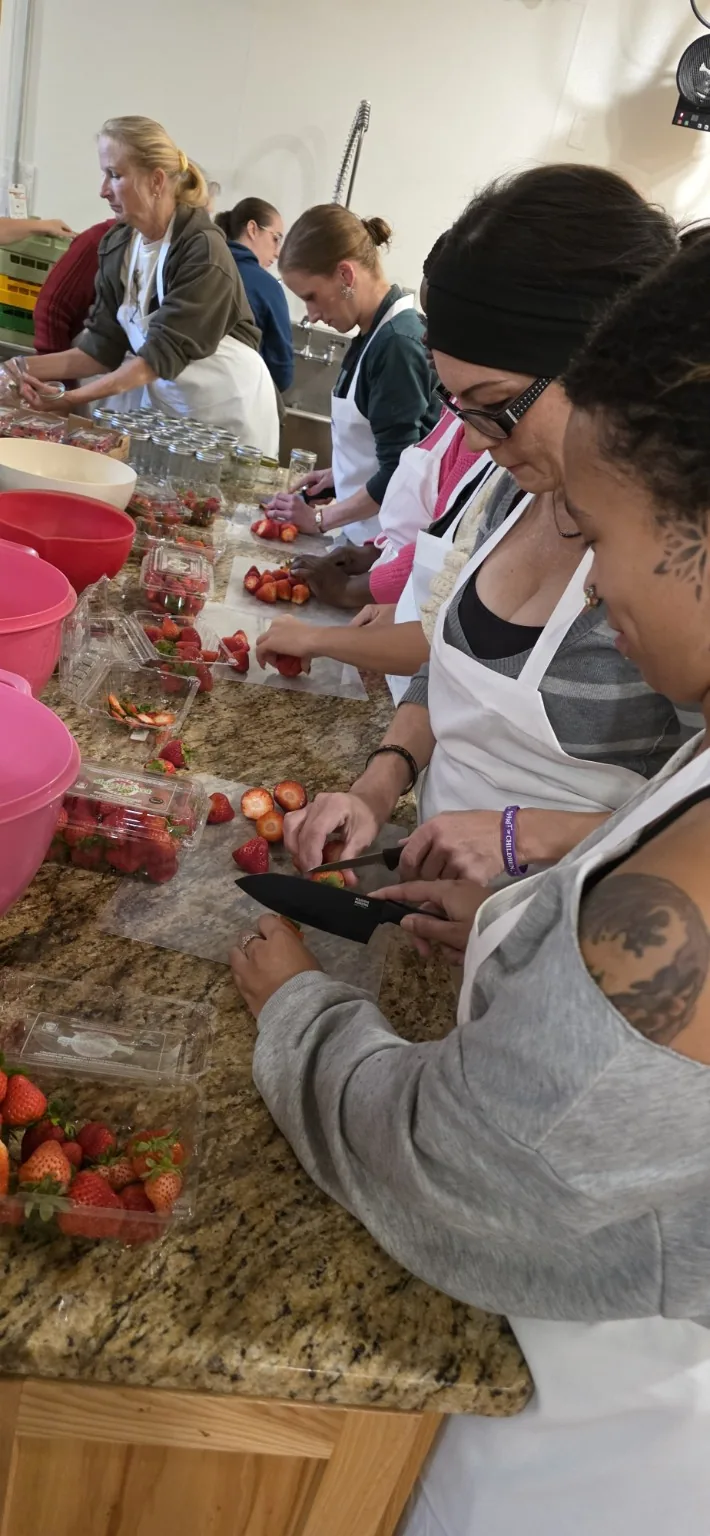 Preparing strawberries together